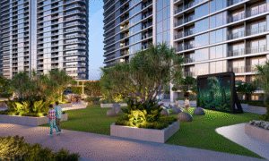 Outdoor pool, clubhouse, and gym at Sobha Solis in Dubai