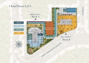 1-bedroom apartment layout in Cloud Tower Dubai