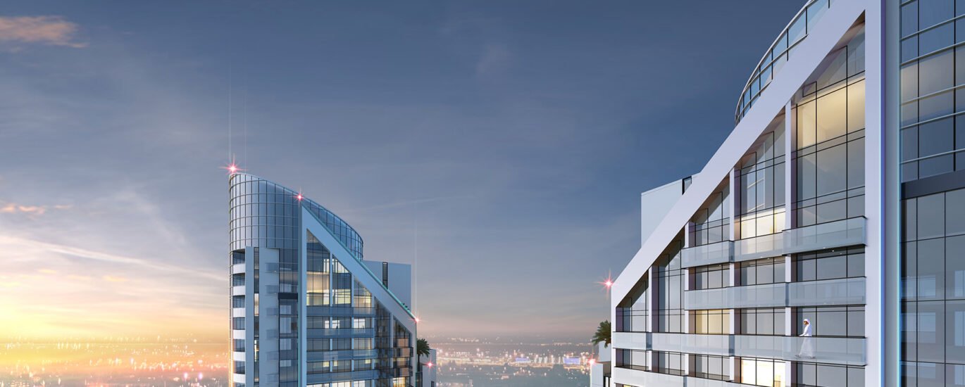 Exterior view of Cloud Tower by Tiger Properties in Jumeirah Village Triangle, Dubai