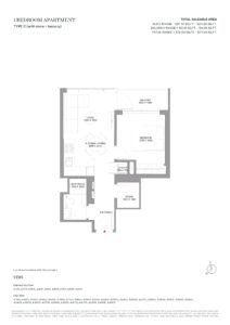 1-bedroom apartment floor plan in Solis by Sobha Realty Duba