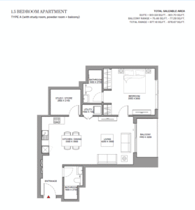 1.5 bedroom layout in skyscape aura sobha hartland II dubai
