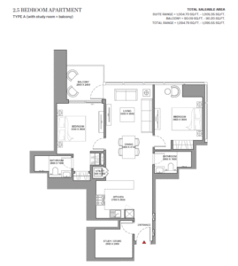 2.5 bedroom layout in skyscape aura sobha hartland II dubai