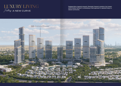 320 Riverside Crescent tower with lagoon views and sky garden at Sobha Hartland II Dubai