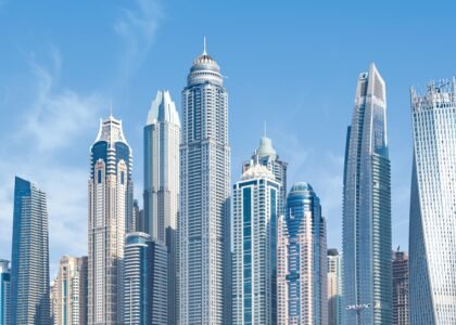 Aerial view of Dubai skyline with luxury apartments and ongoing real estate development in 2025
