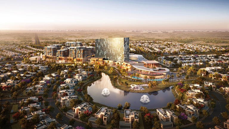 Aerial view of Hayat residential community near Al Maktoum Airport by Dubai South