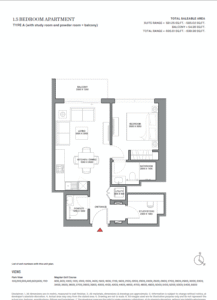1.5 bedroom layout plan in 340 Riverside Crescent Sobha Hartland II