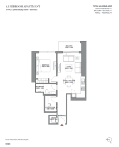 1.5 bedroom apartment layout in 360 Riverside Crescent Sobha Hartland II