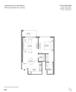 1 bedroom apartment layout in 360 Riverside Crescent Sobha Hartland II