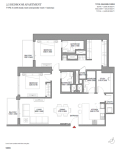 2.5 bedroom apartment layout in 360 Riverside Crescent Sobha Hartland II