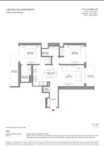 2 bedroom apartment layout plan in 340 Riverside Crescent Sobha Hartland II