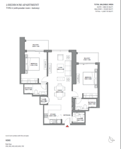 2bedroom layout design in 360 Riverside Crescent Sobha Hartland II