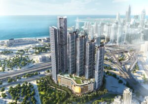 Luxury 2 bedroom apartment interior in The Horizon, Sobha Central Dubai with balcony view