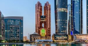 Abu Dhabi skyline with rising office buildings reflecting booming rental market in 2025