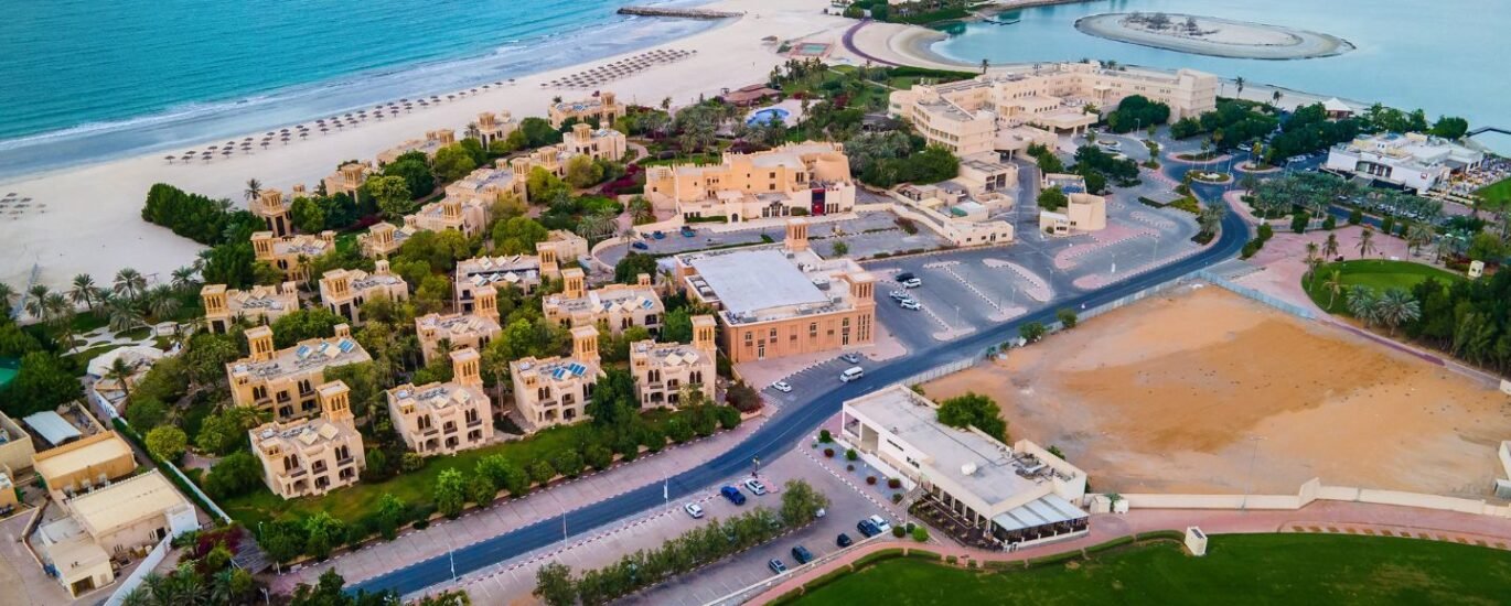 Aerial view of Al Hamra Village in Ras Al Khaimah during residential expansion