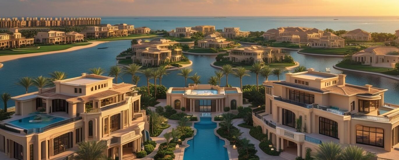 Aerial view of Palm Jumeirah’s most expensive villas in Dubai