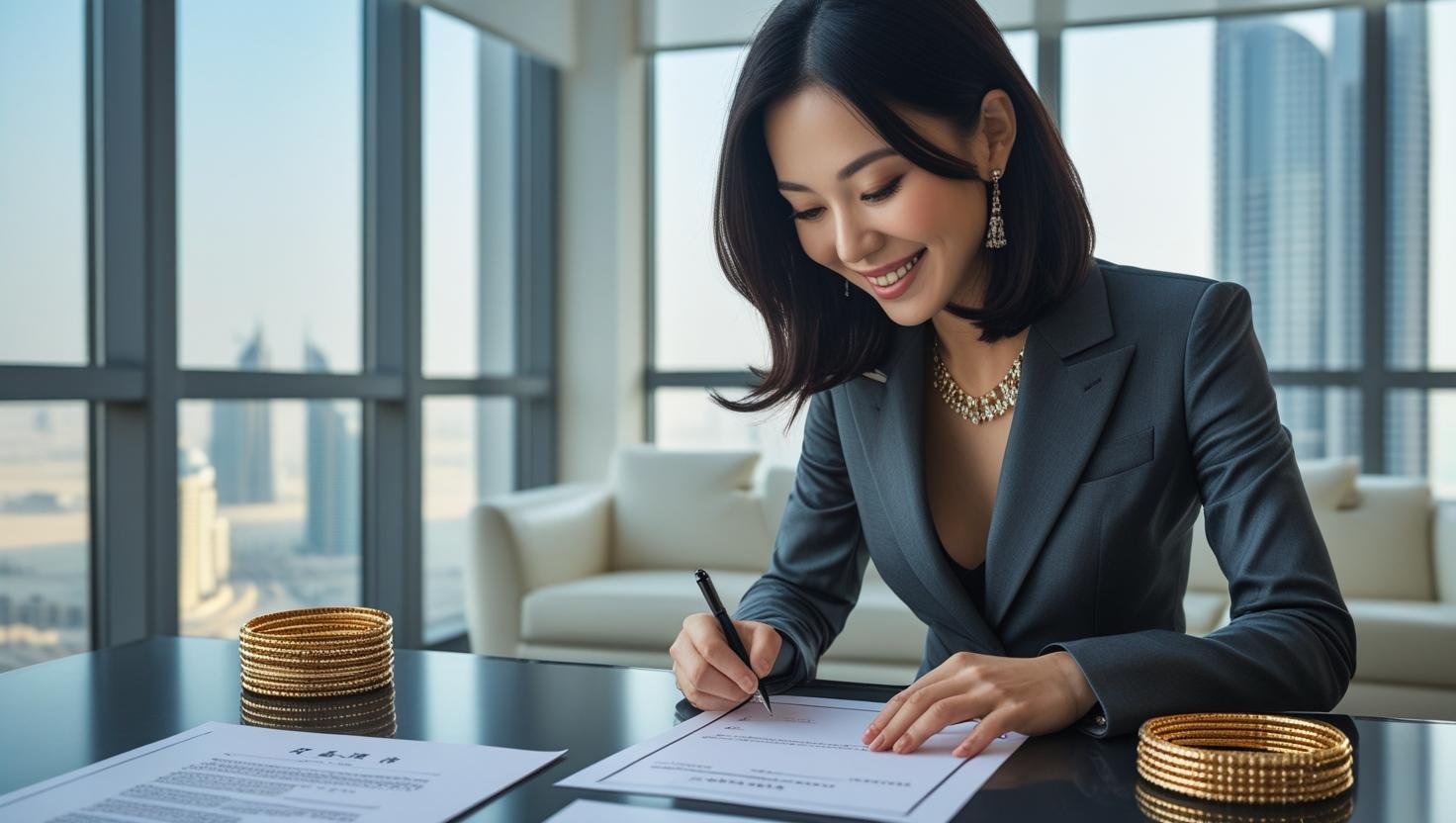 Woman investing in studio apartment in Dubai after selling gold bangles